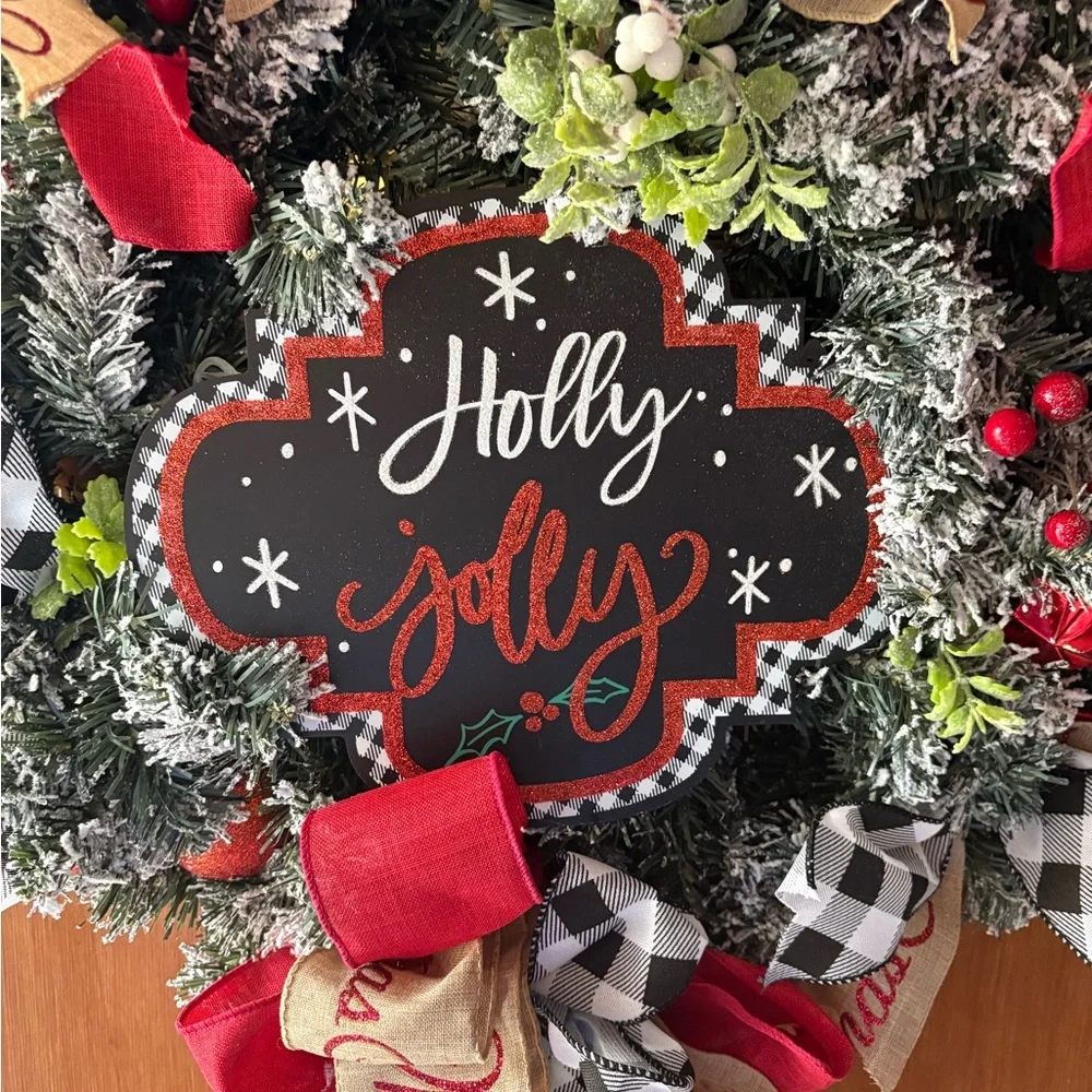 Holly Jolly Holiday Wreath with Red and Black Accents